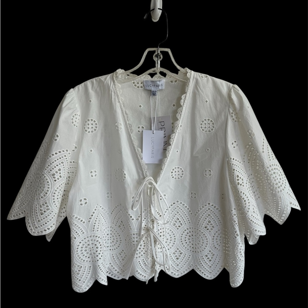 Lucy Paris White Eyelet Crop Top